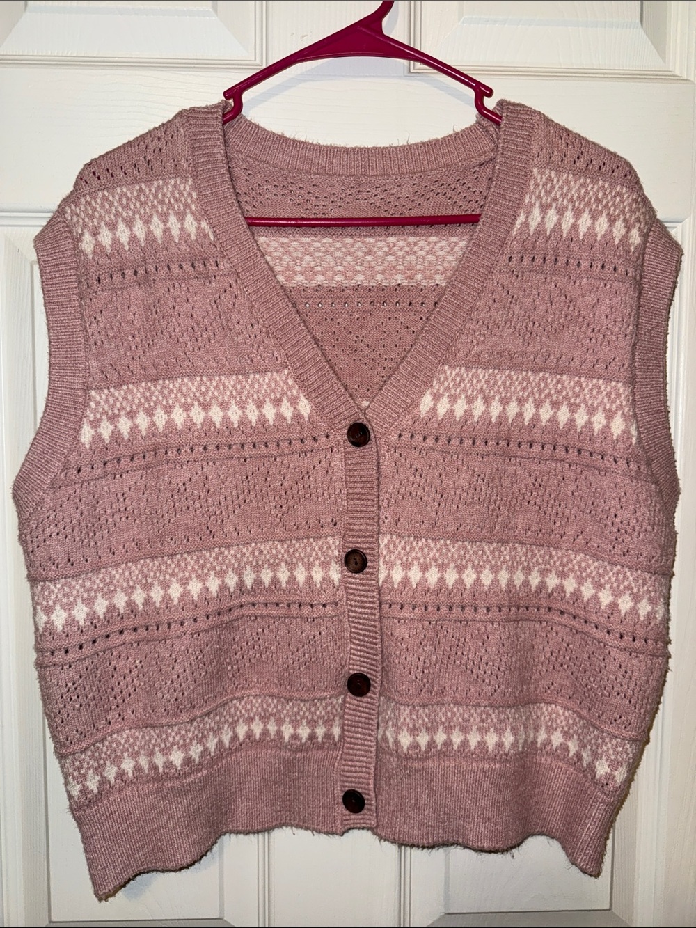 Vintage-Inspired Dusty Pink Knit Button Front Sweater Vest